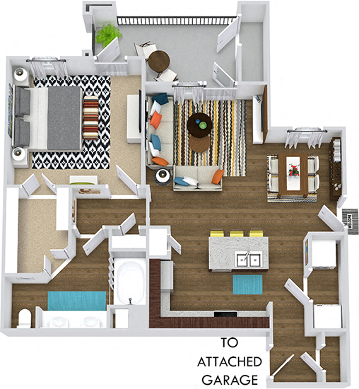 Floor plan for 1 bed, 1 bath, 820 sqft
